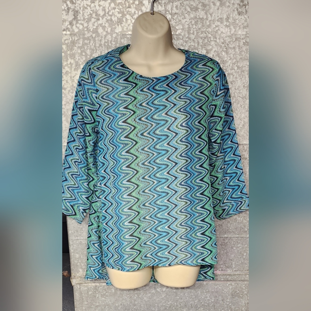 Limited Blue Striped 3/4 Sleeve Blouse Womens XS